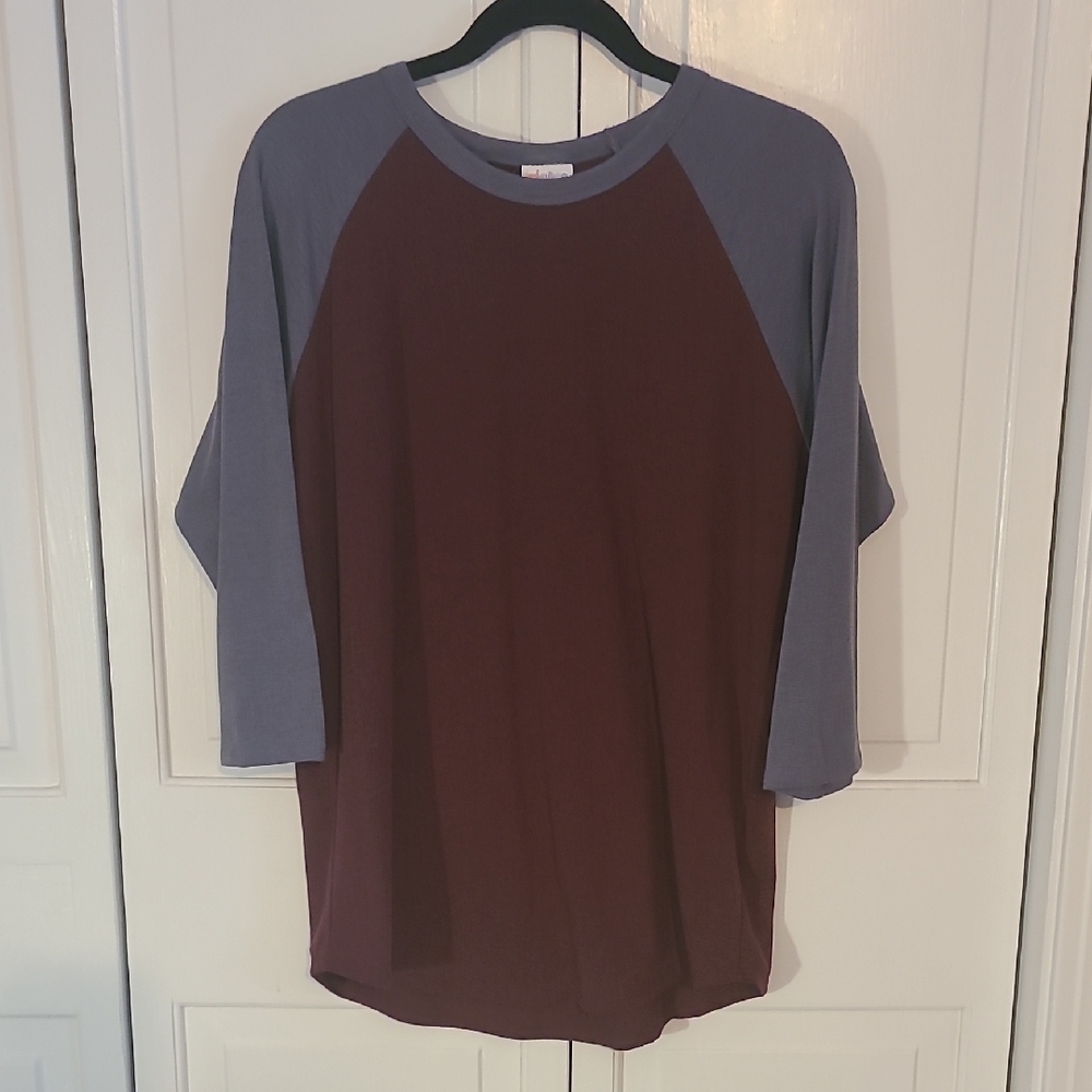 LuLaRoe Burgundy and Slate Randy Long Sleeve Tee